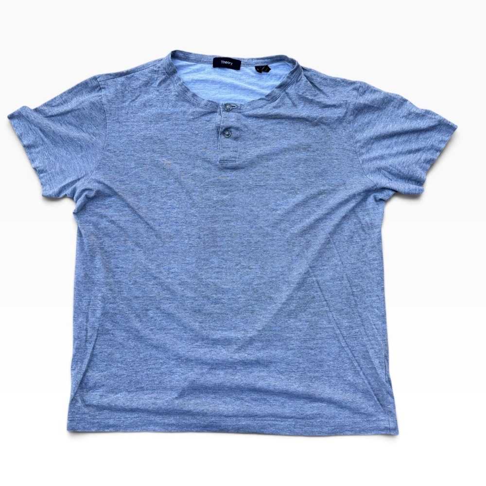 Theory Mens Gaskell Short Sleeve Henley Shirt Blue Heathered Size L